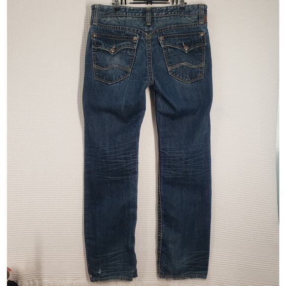 Rivet De Cru Jeans Mens 38 Blue Denim Straight Leg Button Fly Distressed Grunge - Picture 2 of 16